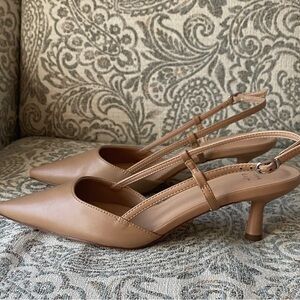 Tan Pointed Slingback Heels
